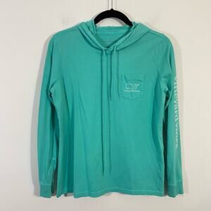 Vineyard Vines Women's Green Whale Logo Long Sleeve Hooded Tee Size S